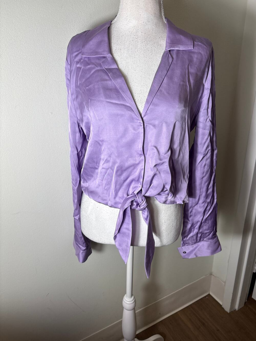 L'agence Lavendar Tie Front Button Up Blouse Sz S